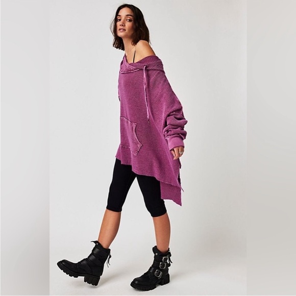 Free People One Gannet Thermal Oversized Hoodie in Queen Violet Medium - Picture 7 of 11
